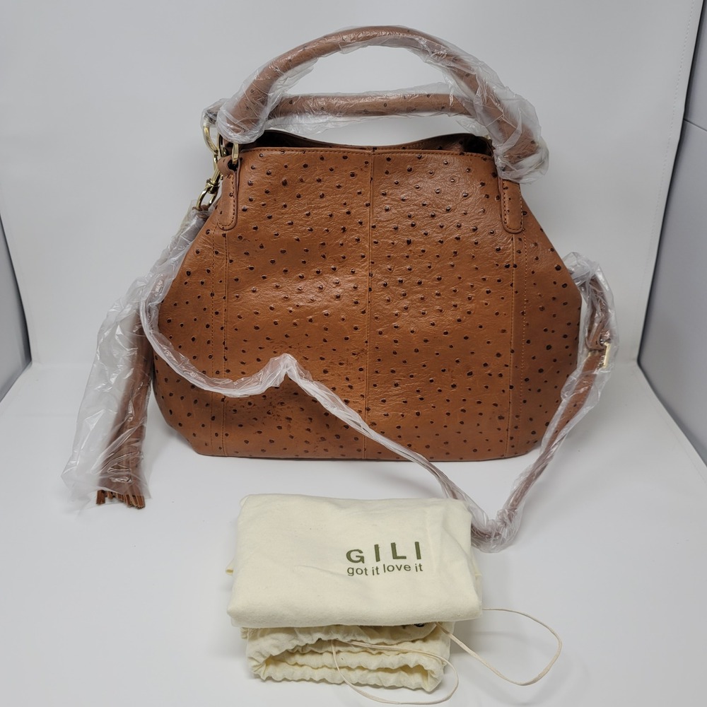 G.I.L.I. Got It Love It Natural Ostrich Roma 2 Tote Shoulder Bag Dust Bag - Picture 3 of 15